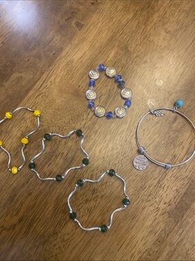 Dog, bangles(1), elastic (4), green, blue, yellow bracelet set